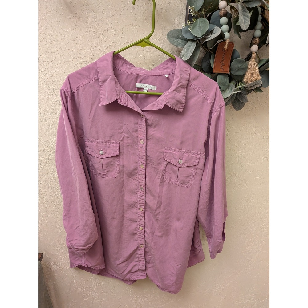 Foxcroft Womens Mauve Purple Button Down Long Sleeve Utility Shirt Pockets 14W